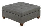 Living Room Furniture Tufted Cocktail Ottoman Antique Grey Breathable Leatherette 1pc Cushion Ottoman Seat Wooden Legs