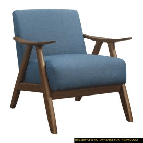 Modern Home Furniture Blue Fabric Upholstered 1pc Accent Chair Cushion Back and Seat Walnut Finish Solid Rubber Wood Furniture