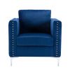 Modern Velvet Armchair Tufted Button Accent Chair Club Chair with Steel Legs for Living Room Bedroom,Navy