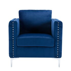 Modern Velvet Armchair Tufted Button Accent Chair Club Chair with Steel Legs for Living Room Bedroom,Navy