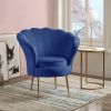 Angelina 34" Blue Velvet Scalloped Back Barrel Accent Chair with Metal Legs