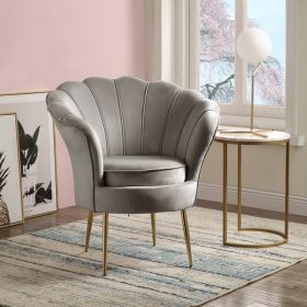 Angelina 34" Gray Velvet Scalloped Back Barrel Accent Chair with Metal Legs