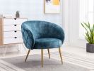 Gorgeous Living Room Accent Chair 1pc Button-Tufted Back Covering Blue Fabric Upholstered Metal Legs