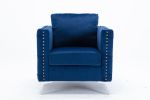 Modern Velvet Armchair Tufted Button Accent Chair Club Chair with Steel Legs for Living Room Bedroom,Navy