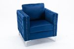 Modern Velvet Armchair Tufted Button Accent Chair Club Chair with Steel Legs for Living Room Bedroom,Navy