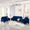 Modern 3 Piece seat Sofa Couch with Scooped Armrest/Wood legs,Upholstered Velvet 3-seat Sofa with Removable Cushions for Livingrooom Bedroom,Navy