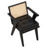 Mid-Century Accent Chair with Handcrafted Rattan Backrest and Padded Seat for Leisure, Bedroom, Kitchen, Living Room, Enterway, Black