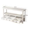 3 Tier Vintage Solid Console Table with 3 Drawers and Shelves; Industrial Console Table Coffee Table for Living Room Entry Bedroom White Color