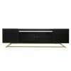 ON-TREND Sleek Design TV Stand with Fluted Glass, Contemporary Entertainment Center for TVs Up to 70", Faux Marble Top TV Console Table with Gold Fram