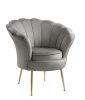 Angelina 34" Gray Velvet Scalloped Back Barrel Accent Chair with Metal Legs