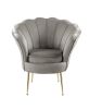 Angelina 34" Gray Velvet Scalloped Back Barrel Accent Chair with Metal Legs