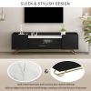 ON-TREND Sleek Design TV Stand with Fluted Glass, Contemporary Entertainment Center for TVs Up to 70", Faux Marble Top TV Console Table with Gold Fram