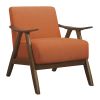 Modern Home Furniture Orange Color Fabric Upholstered 1pc Accent Chair Cushion Back and Seat Walnut Finish Solid Rubber Wood Furniture