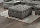 Living Room Furniture Tufted Cocktail Ottoman Antique Grey Breathable Leatherette 1pc Cushion Ottoman Seat Wooden Legs