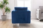 Modern Velvet Armchair Tufted Button Accent Chair Club Chair with Steel Legs for Living Room Bedroom,Navy