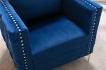 Modern Velvet Armchair Tufted Button Accent Chair Club Chair with Steel Legs for Living Room Bedroom,Navy