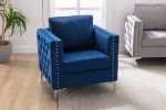 Modern Velvet Armchair Tufted Button Accent Chair Club Chair with Steel Legs for Living Room Bedroom,Navy