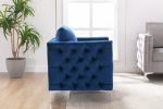 Modern Velvet Armchair Tufted Button Accent Chair Club Chair with Steel Legs for Living Room Bedroom,Navy