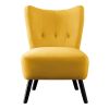 Unique Style Accent Chair Yellow Velvet Covering Button-Tufted Back Brown Finish Wood Legs Modern Home Furniture