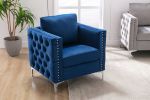 Modern Velvet Armchair Tufted Button Accent Chair Club Chair with Steel Legs for Living Room Bedroom,Navy