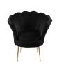 Angelina 34" Black Velvet Scalloped Back Barrel Accent Chair with Metal Legs