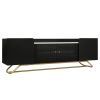 ON-TREND Sleek Design TV Stand with Fluted Glass, Contemporary Entertainment Center for TVs Up to 70", Faux Marble Top TV Console Table with Gold Fram