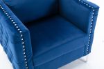 Modern Velvet Armchair Tufted Button Accent Chair Club Chair with Steel Legs for Living Room Bedroom,Navy