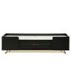 ON-TREND Sleek Design TV Stand with Fluted Glass, Contemporary Entertainment Center for TVs Up to 70", Faux Marble Top TV Console Table with Gold Fram