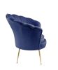 Angelina 34" Blue Velvet Scalloped Back Barrel Accent Chair with Metal Legs