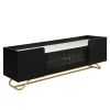 ON-TREND Sleek Design TV Stand with Fluted Glass, Contemporary Entertainment Center for TVs Up to 70", Faux Marble Top TV Console Table with Gold Fram