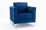 Modern Velvet Armchair Tufted Button Accent Chair Club Chair with Steel Legs for Living Room Bedroom,Navy