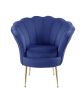 Angelina 34" Blue Velvet Scalloped Back Barrel Accent Chair with Metal Legs