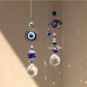 1pc Crystal Sun Catchers, Blue Butterfly Evil Eye Suncatcher Indoor Window With Prism Ball, Sunlight Rainbow Maker Good Luck Hanging Crystals Ornament (Style: Round + Eyes)