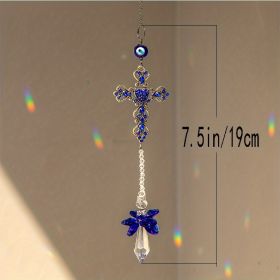 1pc Crystal Sun Catchers, Blue Butterfly Evil Eye Suncatcher Indoor Window With Prism Ball, Sunlight Rainbow Maker Good Luck Hanging Crystals Ornament (Style: Cross)