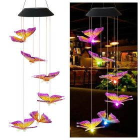 LED Colorful Solar Power Wind Chime Crystal Hummingbird Butterfly Waterproof Outdoor Windchime Solar Light for Garden outdoor (Emitting Color: 8, Ships From: China)