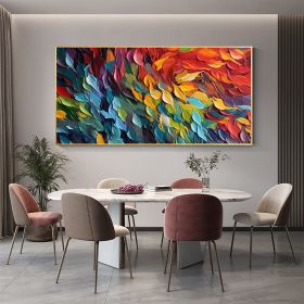 Handmade Oil Painting Original Colorful Feathers Oil Painting On Canvas Large Wall Art Abstract Colorful Painting Custom Painting Living room Home Wal (Style: 1, size: 50x100cm)