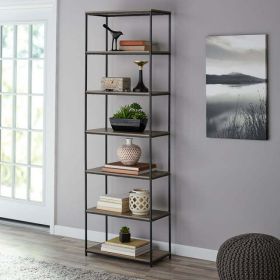 6-Shelf Metal Frame Bookcase (Color: Rustic Brown)