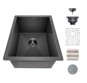 Gloss Black Ceramic Coating with NanoTek Undermount Kitchen Sink;  16 Gauge T-304 Stainless Steel Single Bowl Wet Bar or Prep Sink (size: 15 x 17 x 9)