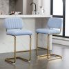 Mid-Century Modern Counter Height Bar Stools for Kitchen Set of 2, Armless Bar Chairs with Gold Metal Chrome Base for Dining Room, Upholstered Boucle