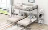 Full over Twin&Twin Size Bunk Metal Bed with Built-in Shelf