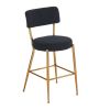 Set of 2 modern teddy fabric upholstered bar stools - Metal base high stool - Suitable for kitchen, dining and living room - Black - Stylish and comfo