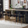 Set of 2 modern teddy fabric upholstered bar stools - Metal base high stool - Suitable for kitchen, dining and living room - Black - Stylish and comfo