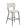 Set of 2 modern teddy fabric upholstered bar stools - Metal base high stool - Suitable for kitchen, dining and living room - Beige - Stylish and comfo