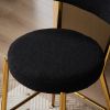 Set of 2 modern teddy fabric upholstered bar stools - Metal base high stool - Suitable for kitchen, dining and living room - Black - Stylish and comfo