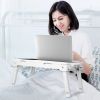 Foldable Laptop Table Bed Notebook Desk with Cooling Fan Mouse Board LED light 4 xUSB Ports Breakfast Snacking Tray